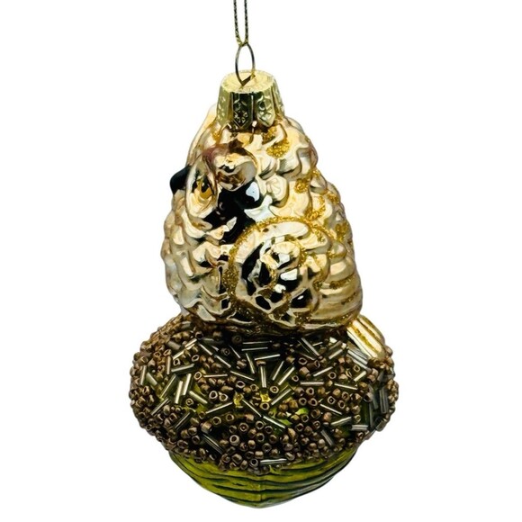 Christmas Vintage Owl Glass Ornament Metallic Embellishments Gold Hanger 4.5in - Picture 3 of 6
